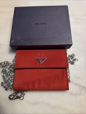 Prada Orange Nylon Triangle-Logo Chain Crossbody